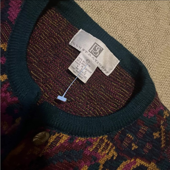 Vintage 90s Petite Illustrations Ladies Sweater Cardigan Wool Blend Paisley PS - Picture 4 of 7